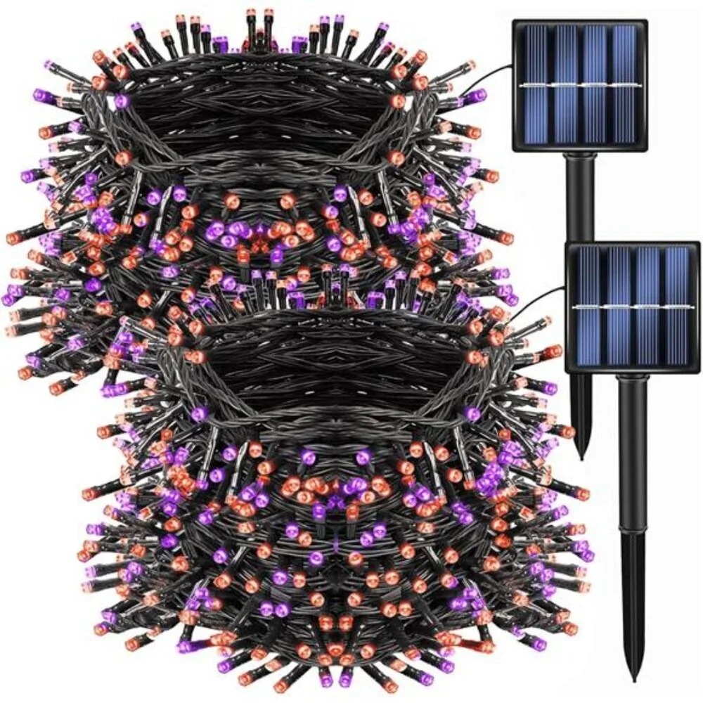 2Pack Total 400LED 132FT Halloween Solar String Outdoor Lights,8Modes Waterproof